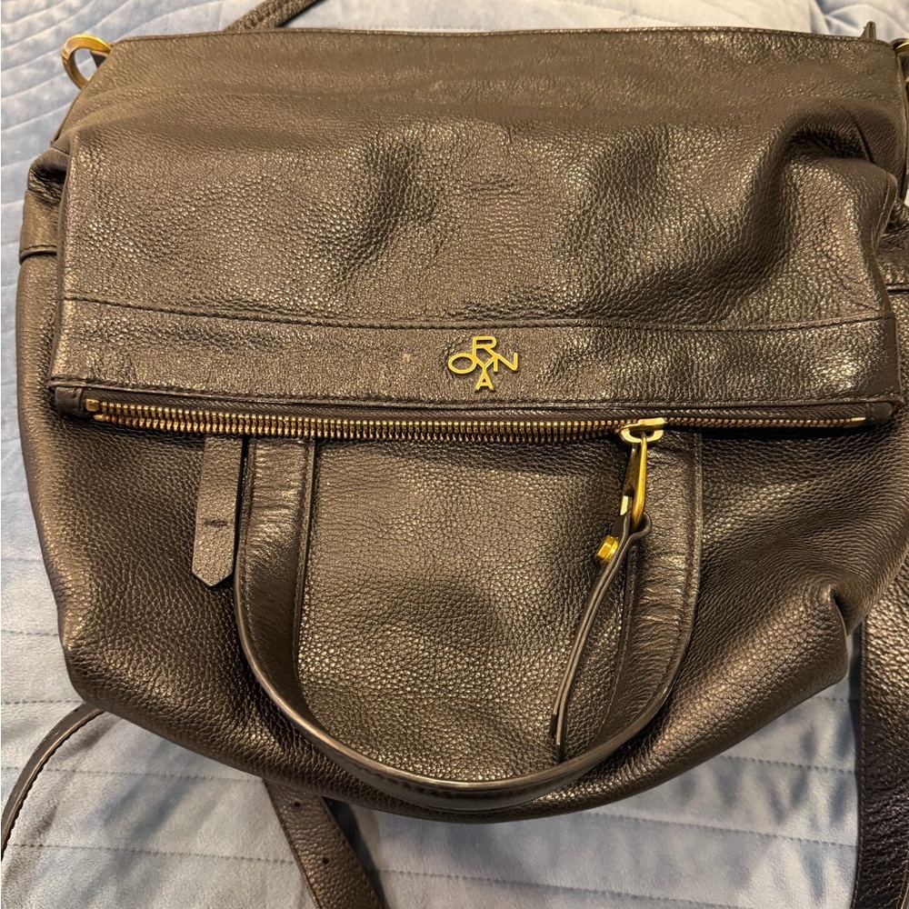 orYANY black pebble Leather Shoulder Bag with Gold Details